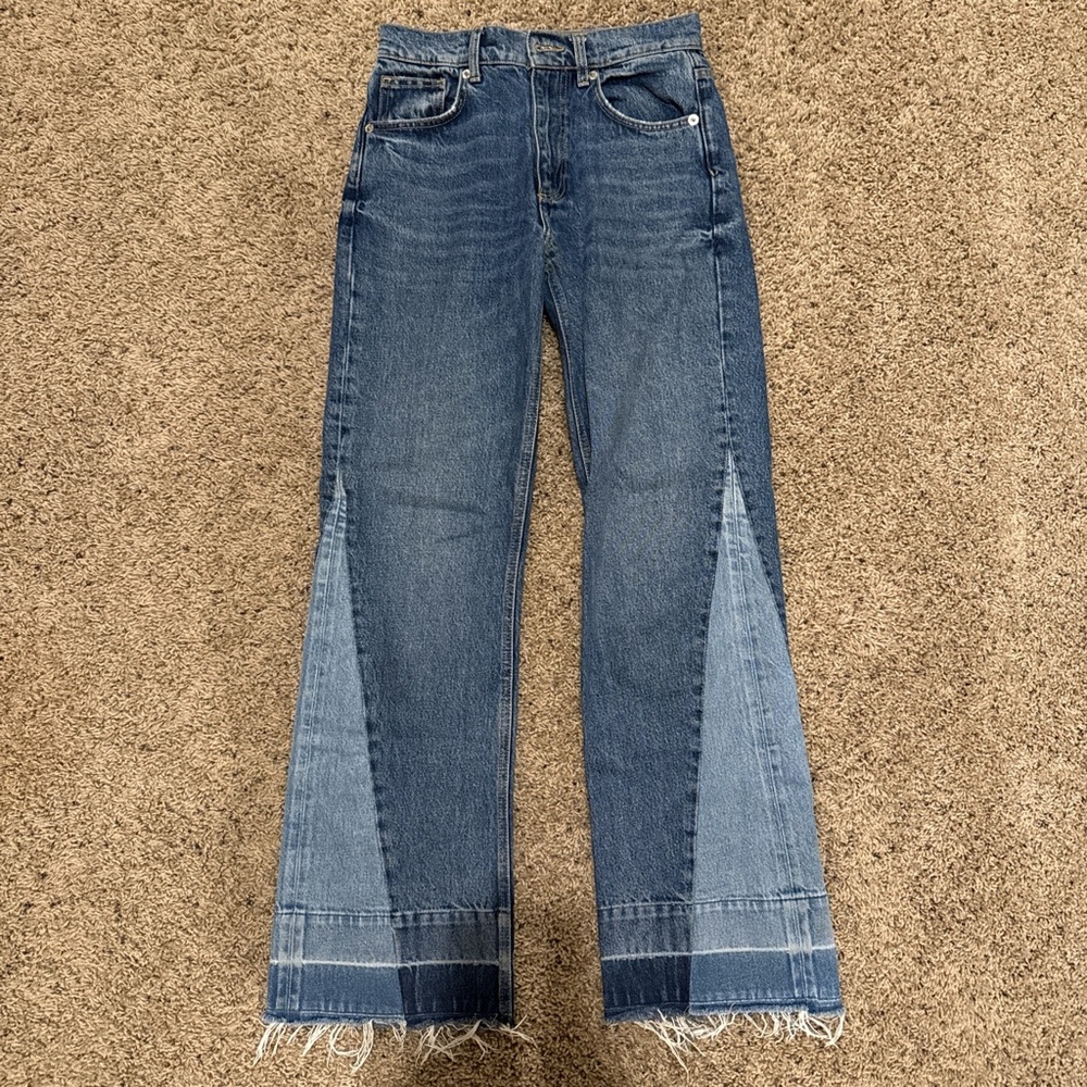 Zara Blue Flare Wide Leg Jeans with Classic Worn-In Look